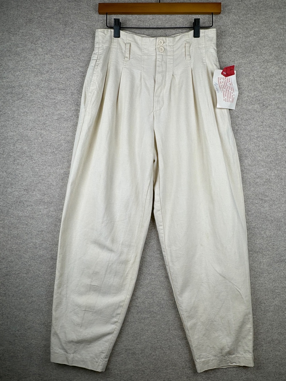 VTG 80s Marianne High Waisted Pleated Pants Canvas Cotton Tapered Cream 7 NWT